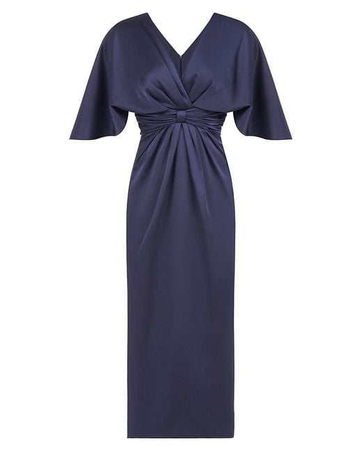 THEIA Lucia Vneck Midi Dress in Blue Lyst