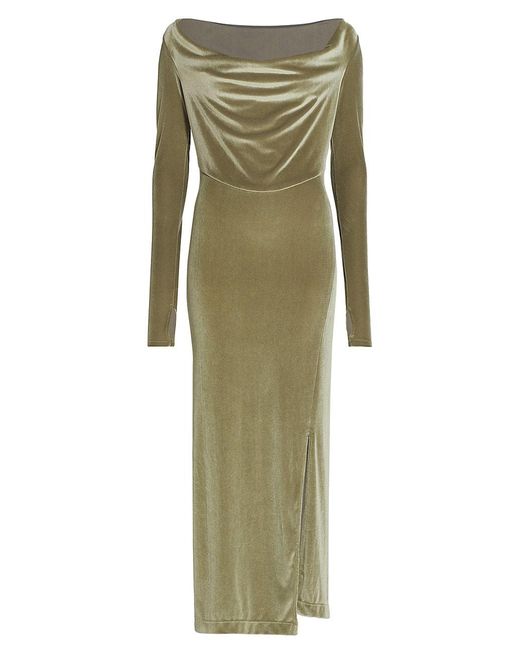 Helmut Lang Draped Velvet Maxi Dress in Green | Lyst