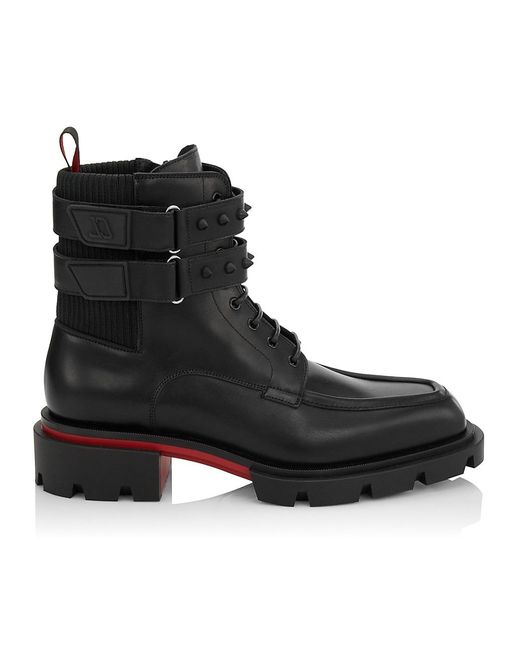 Christian Louboutin Our Fight Leather Lugsole Combat Boots in Black
