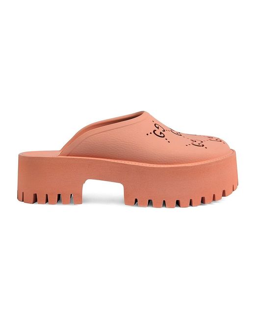 Gucci Perforated G Lug-sole Platform Mules in Pink | Lyst