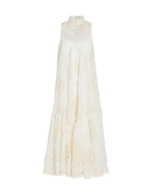 Zimmermann Jude Lace-insert Midi-dress in Ivory (White) | Lyst