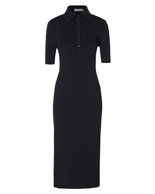 Scanlan Theodore Synthetic Crepe-knit Polo Midi-dress in Black | Lyst