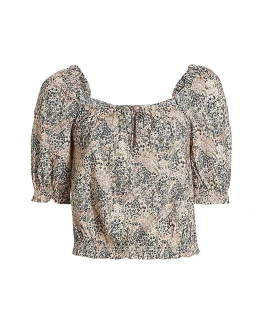 PAIGE Cotton Elise Floral Puff-sleeve Top in Gray | Lyst