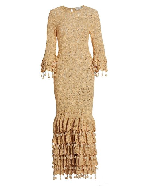 Zimmermann Wonderland Tiered Knit Midi-dress in Natural | Lyst