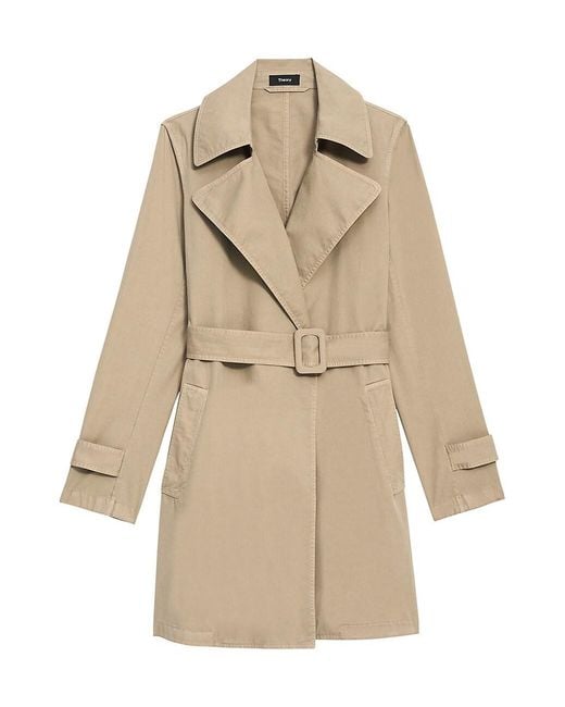 Theory Cotton Oaklane Trench Coat in Khaki (Natural) - Lyst