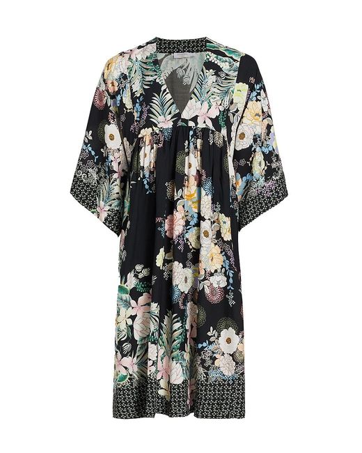 Johnny Was Boxy Floral Cover-up Dress in Black | Lyst