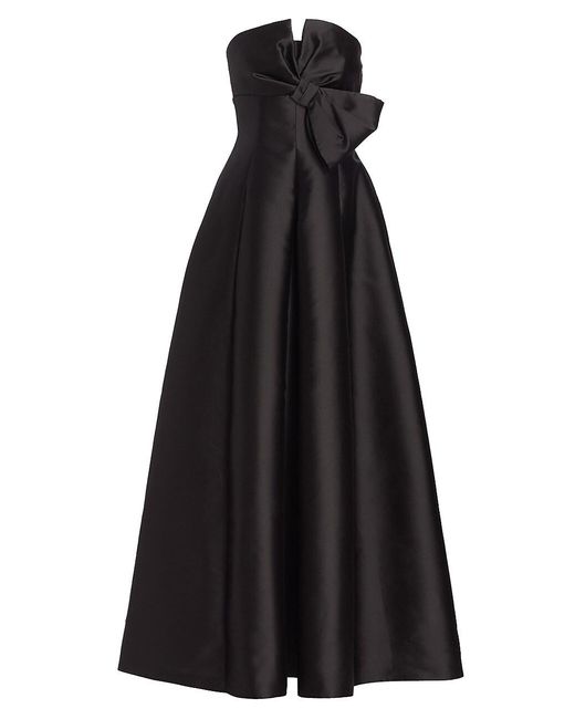 Alberta Ferretti Strapless Bow-embellished Satin Gown in Black | Lyst