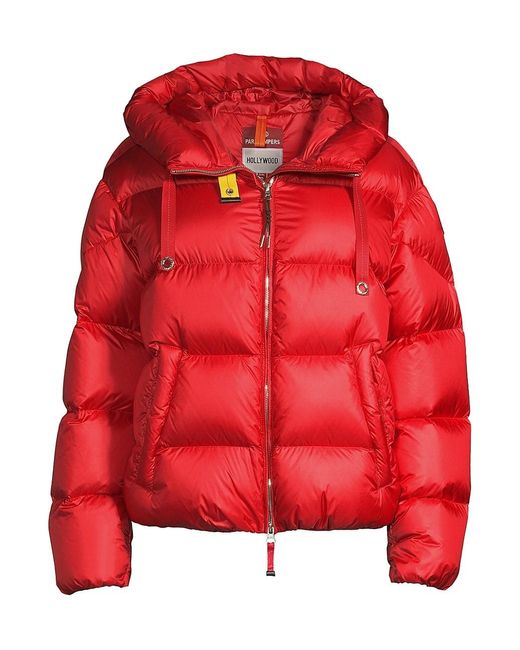 Parajumpers Tilly Quilted Nylon Hooded Bomber Jacket in Red | Lyst