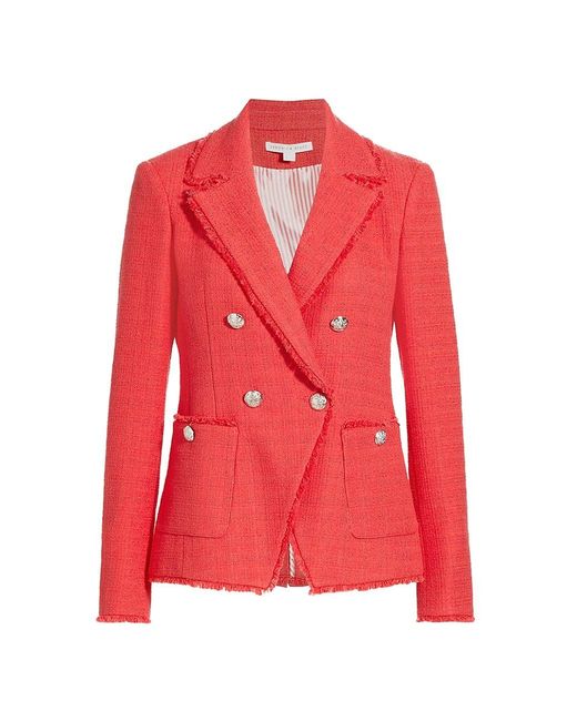 Veronica Beard Theron Tweed Double-breasted Jacket in Red | Lyst