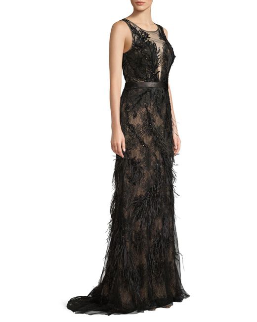 basix feather embellished gown