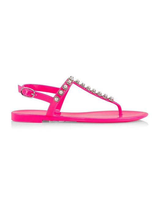 Stuart Weitzman Rubber Pearl Crystalembellished Jelly Thong Sandals in Neon Pink (Pink) Lyst