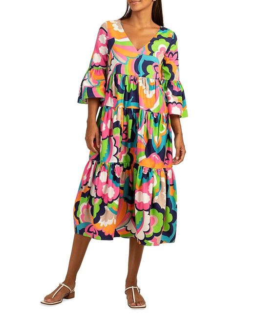Trina Turk Flower Printed Cotton Mididress in Natural Lyst