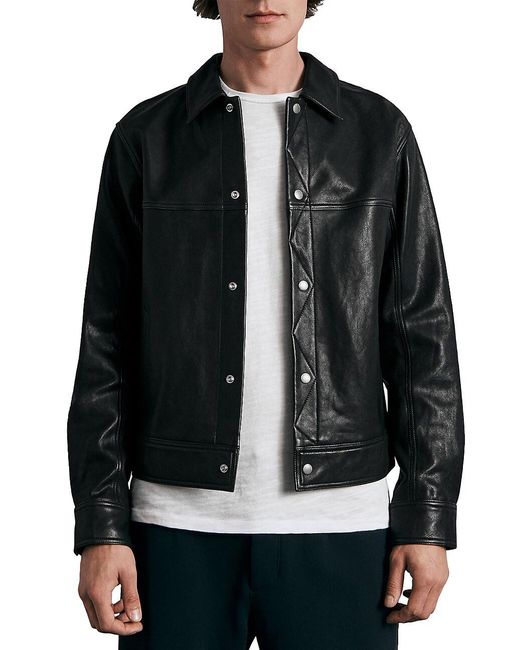 Rag & Bone Owen Leather Trucker Jacket in Black for Men | Lyst