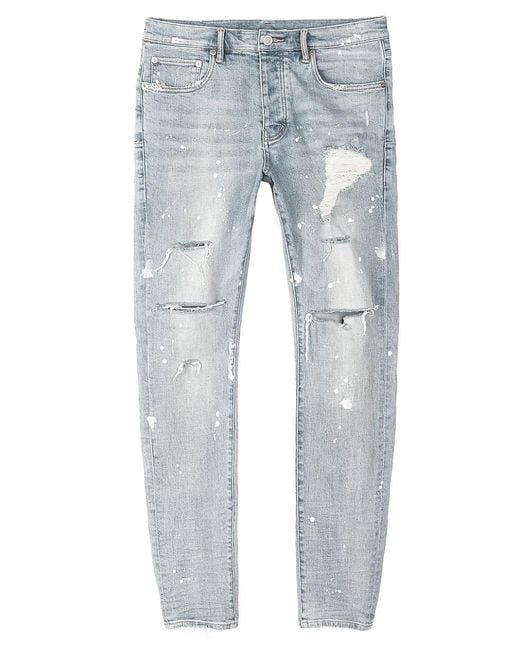 Purple Brand Denim P001 Paint Splatter Distressed Skinny Jeans in Light