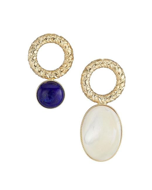 D'Estree Multicolor Mini Sonia 24k Gold-plated, Kyanite & White Jasper Mismatched Drop Earrings