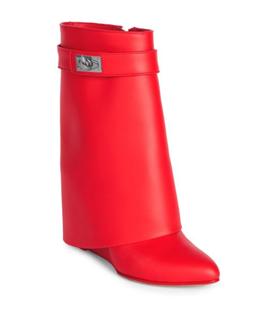 Givenchy Shark Lock Leather Pants Mid-calf Wedge Boots in Red | Lyst