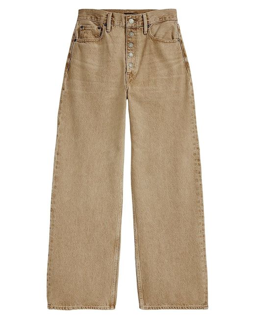 Polo Ralph Lauren Cotton Buttoned Wide-leg Jeans in Natural | Lyst