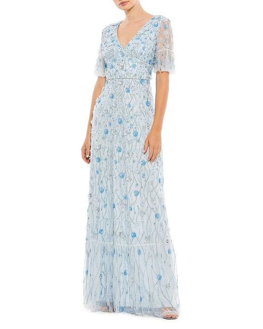 Mac Duggal Synthetic Floral Sequined Column Gown in Powder Blue (Blue ...