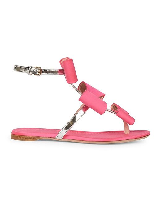 Giambattista Valli Pop-bow Leather & Satin Flat Sandals in Pink | Lyst