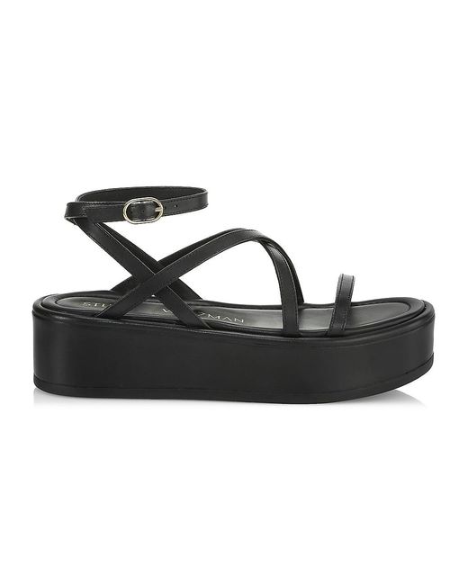 Stuart Weitzman Summerlift Leather Flatform Ankle-strap Sandals in Black | Lyst