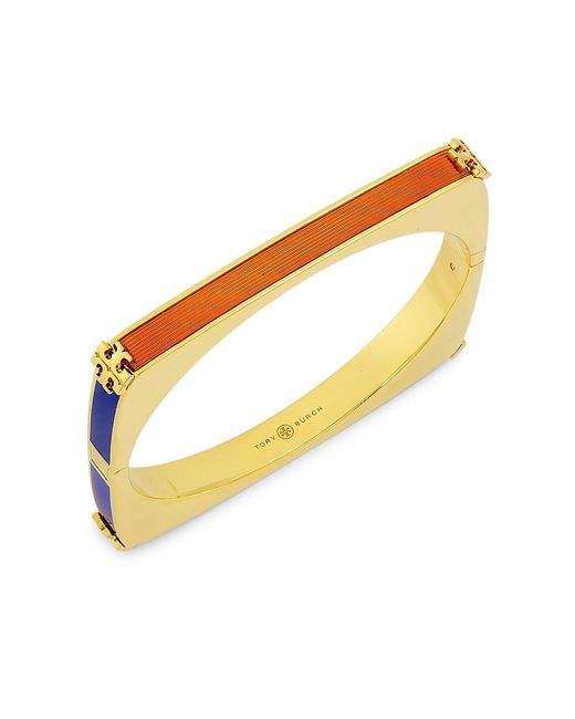 Tory Burch Kira 18kgoldplated & Enamel Square Bangle in Metallic Lyst