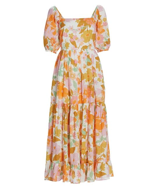 MILLE Manon Floral Cotton Maxi Dress in Metallic | Lyst