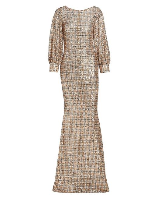 badgley mischka plaid sequin gown