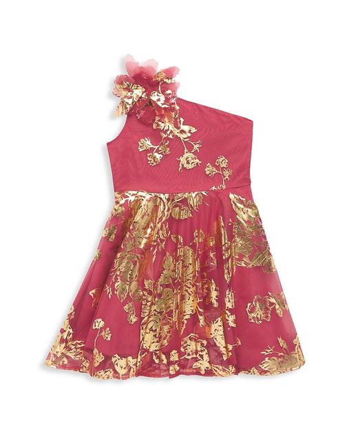 Marchesa Little Girl's & Girl's One-shoulder Foil Stamp Dress in Red | Lyst