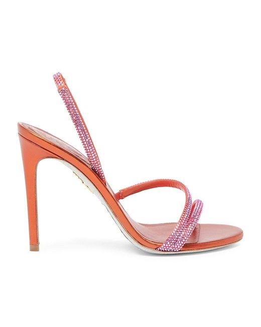 Rene Caovilla Satin Bead-embellished Slingback Sandals in Pink | Lyst