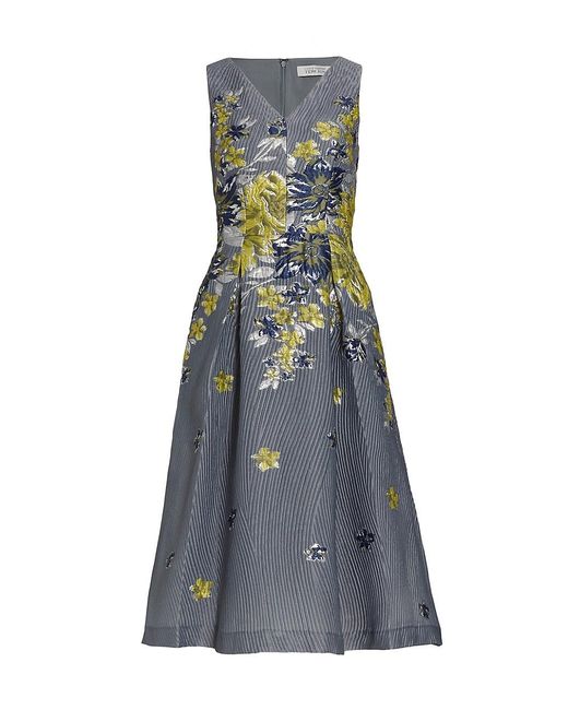 Teri Jon Metallic Floral A-line Dress in Blue | Lyst