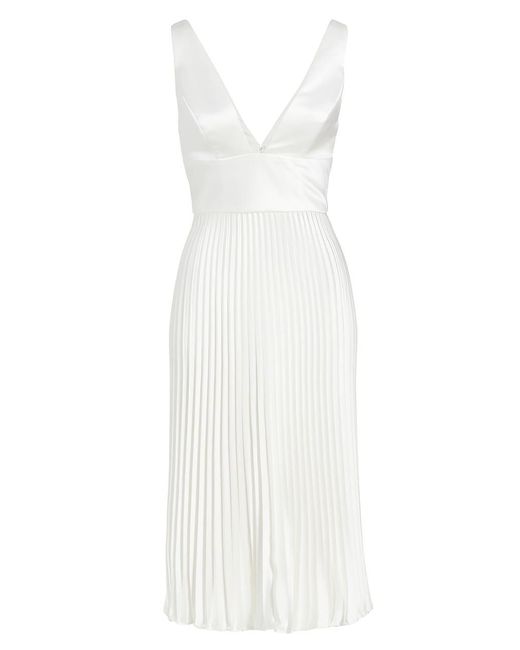 Amsale Satin V-neck Pleated Midi-dress in White | Lyst