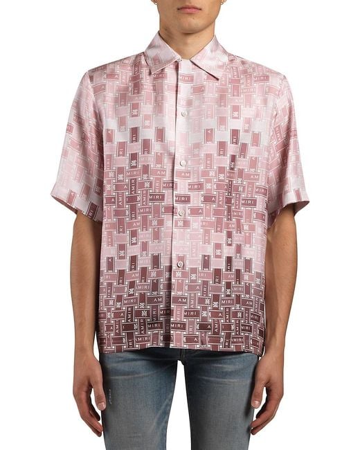 Amiri Gradient Tape Bowling Shirt in Pink for Men Lyst
