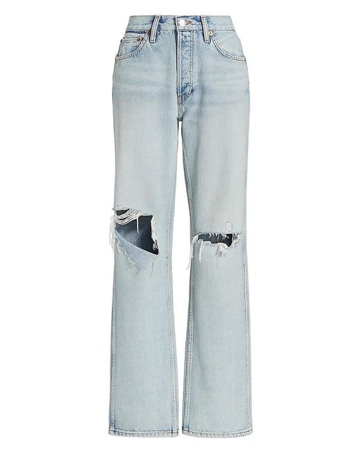 RE/DONE Denim Distressed 90s High-rise Straight-leg Jeans in Blue | Lyst