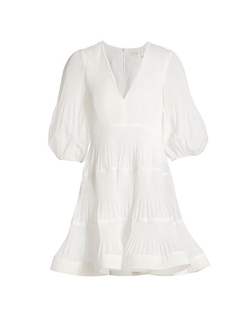 Zimmermann Synthetic Pleated Minidress in White Lyst