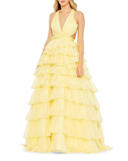 mac duggal shimmering halter neck ballgown
