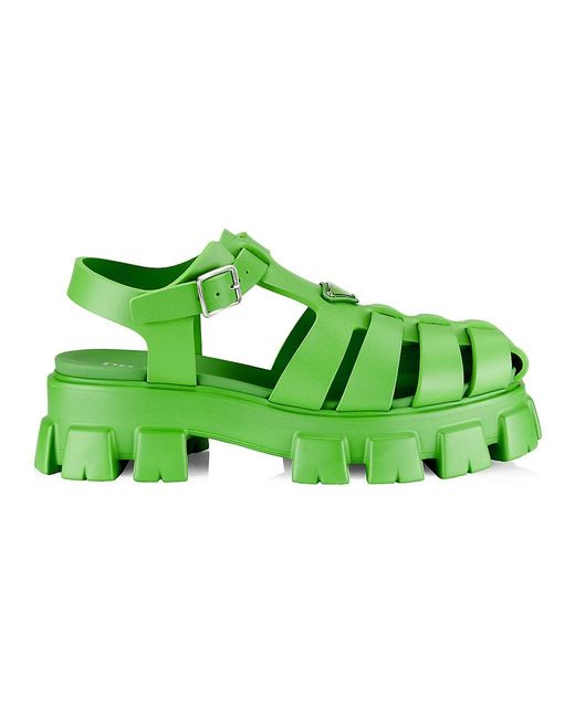 Prada Soft Cage Rubber Sandals in Green for Men | Lyst
