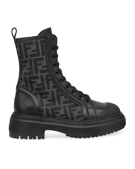 Fendi Jacquard Ff Lugsole Combat Boots in Black Lyst