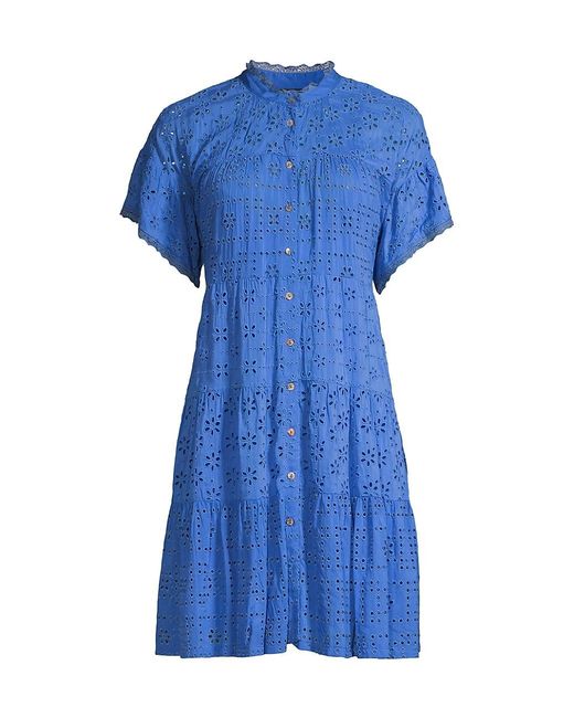 Johnny Was Lace Juniper Eyelet Tiered Minidress in Blue | Lyst