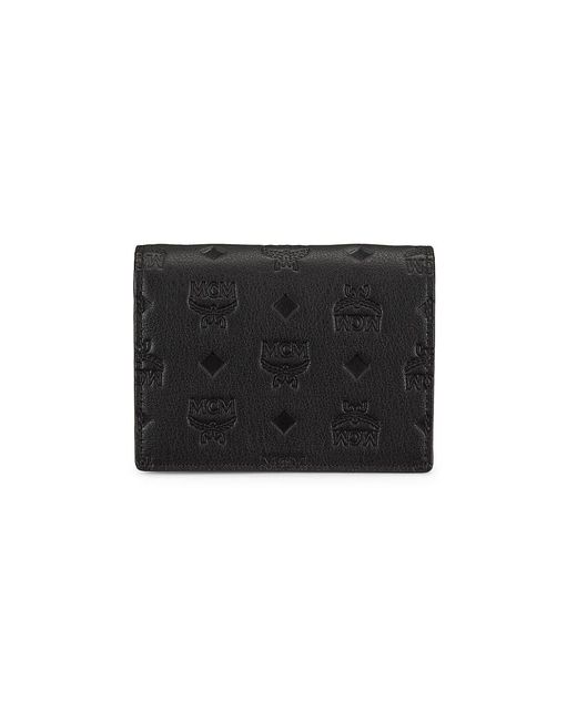 MCM Aren Monogram Leather Flap Wallet in Black