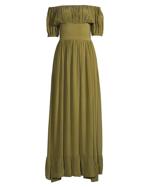Evarae Silk Hestia Off-the-shoulder Maxi Dress in Green | Lyst