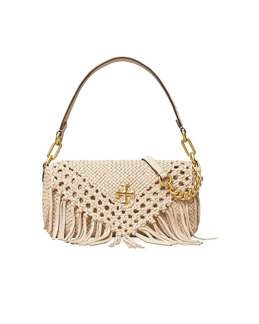 Tory Burch Small Kira Fringe Woven Leather Shoulder Bag in Natural | Lyst