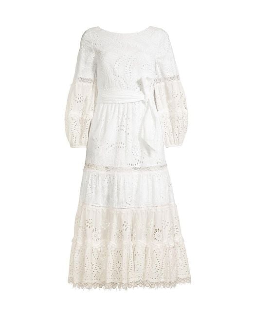 Kobi Halperin Cotton Zadie Eyelet Billowy-sleeve Midi Dress in White | Lyst