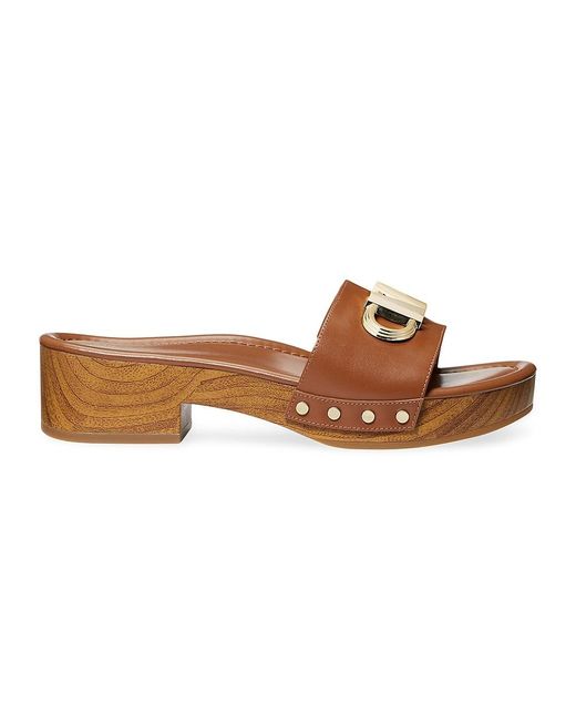 MICHAEL Michael Kors Parker 40mm Leather Slide Sandals in Brown | Lyst
