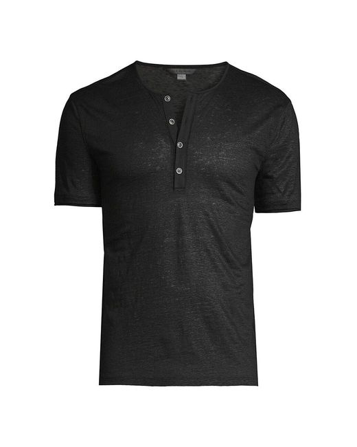 John Varvatos Linen Short-sleeve Henley Shirt in Black for Men | Lyst