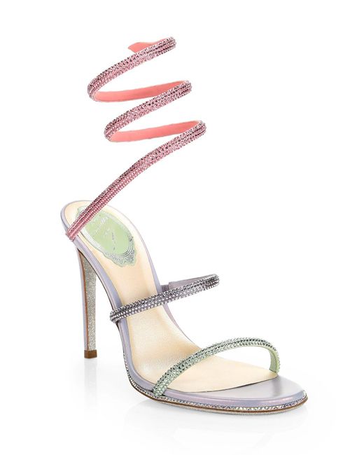 Rene Caovilla Cleo Ankle-wrap Crystal-embellished Satin Sandals in Grey ...