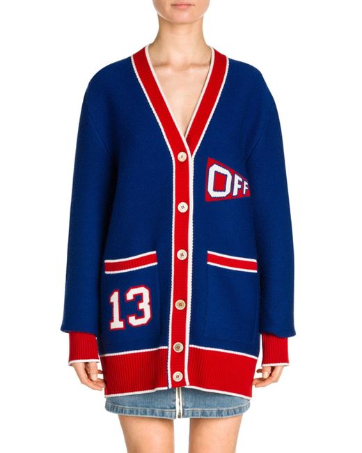 off white blue and red cardigan