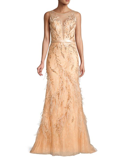 basix feather embellished gown