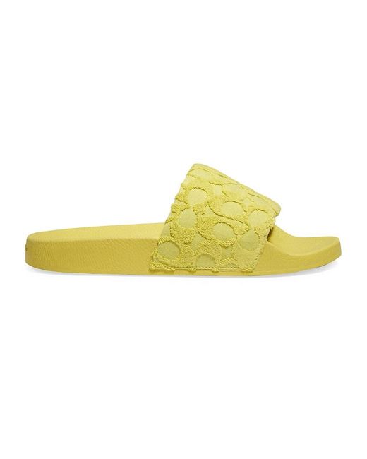 COACH Canvas Terry Cloth Open Toe Slides in Yellow for Men | Lyst