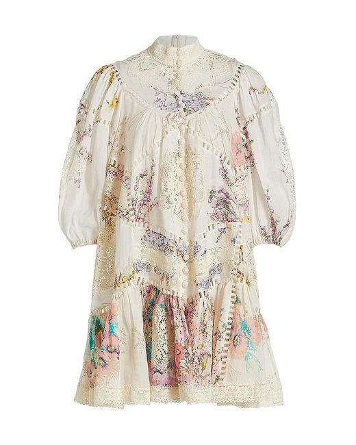 Zimmermann Jude Floral Lace-trimmed Minidress in White | Lyst