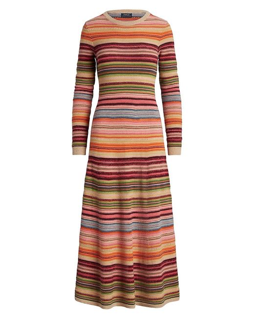 Polo Ralph Lauren Wool-blend Striped Midi-dress in Red | Lyst